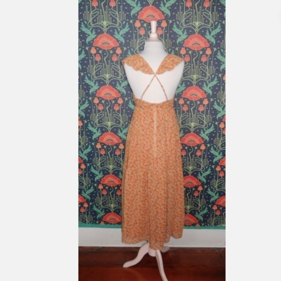 Madewell Orange Georgette Ruffle-Sleeve Tiered Midi Dress in Daisy Meadow Nwt 4 - Picture 7 of 7